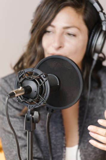 Female business women live podcast recording